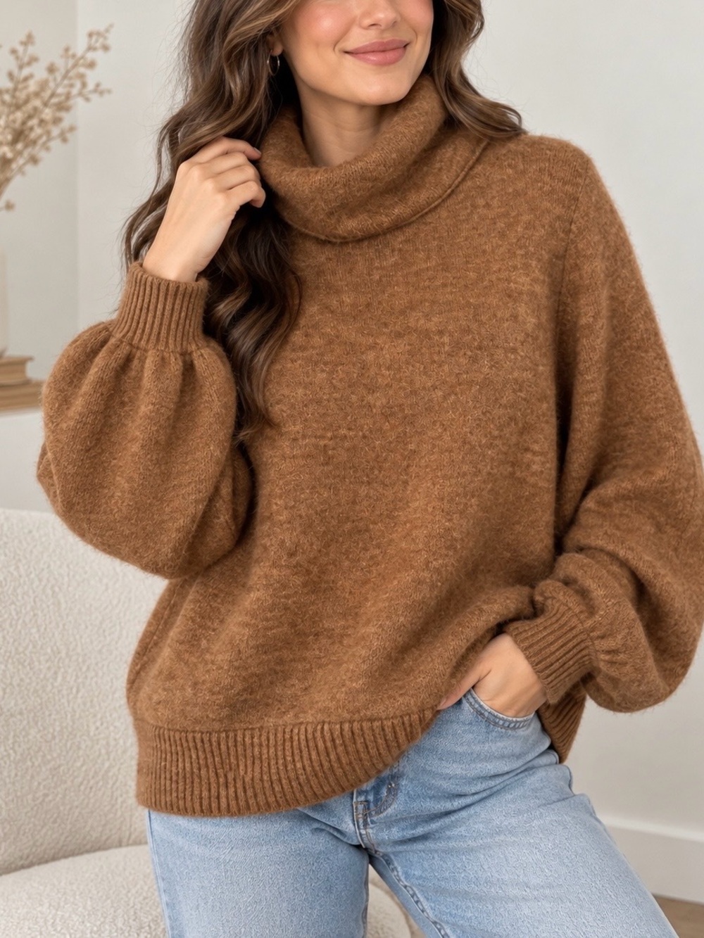 Aritzia The Group Babaton Plutarch Alpaca Wool Blend Turtleneck Sweater Brown-S